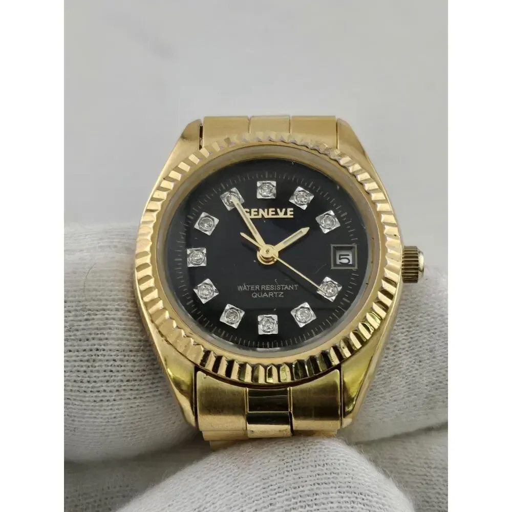 Ladies GENEVE Watch Presidential Bezel Date New Battery Crystal Dial Runs Nice!